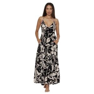 Trina Turk NWT Florence Tropical Print Maxi Dress V Neck Tie Back Adjustable XS